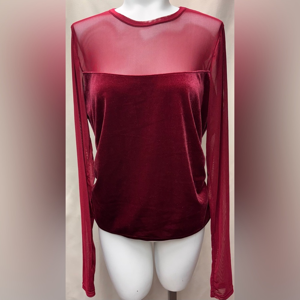 Wild Fable Long Sleeve Sheer Velvet Burgundy Shirt XL